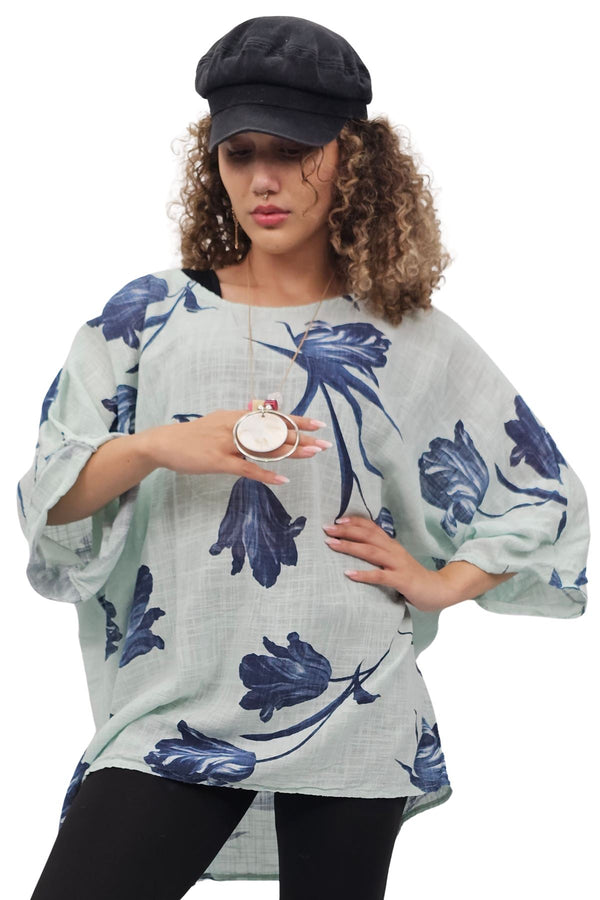 Tulip Print Necklace Plus Size Top