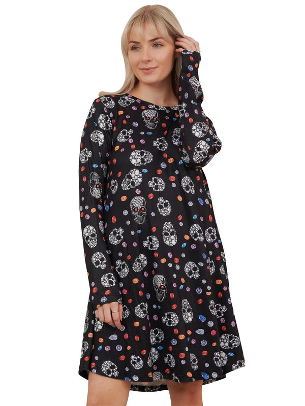 Bejeweled Skull And Diamonds Print Halloween Dress