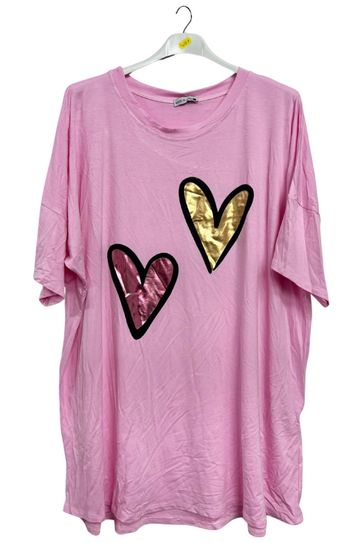 Dual Metallic Foil Hearts Oversized Top