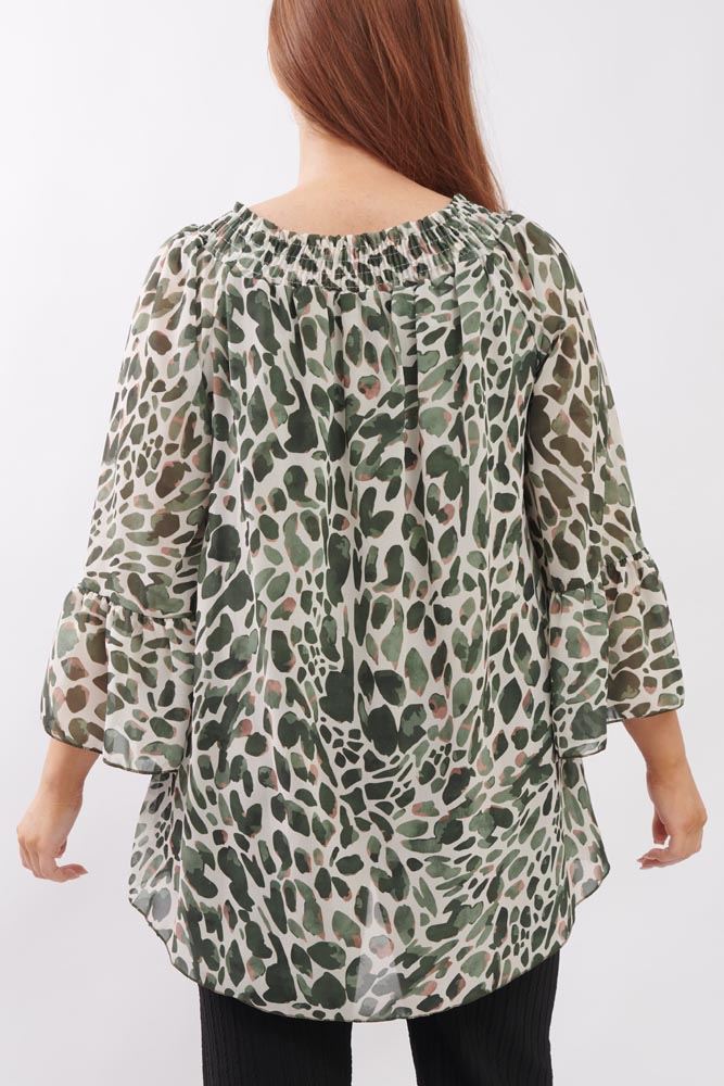 Leopard Print Flared Sleeve Top