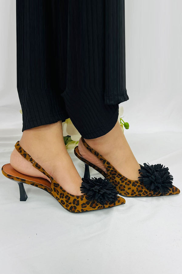 Polka Dot Floral Accent Pointed Toe Sandal
