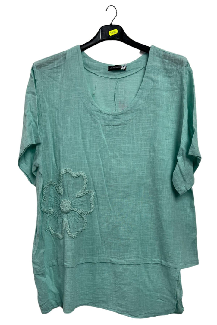 Plain Embroidered Floral Applique Cotton Top