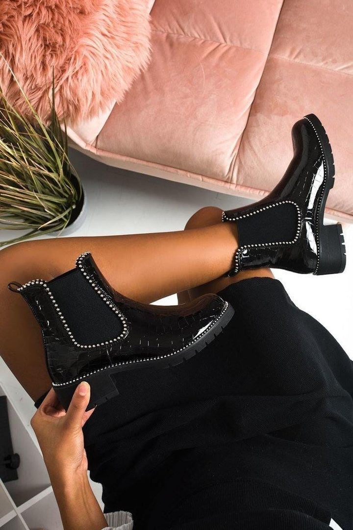 black croc embossed ankle boots
