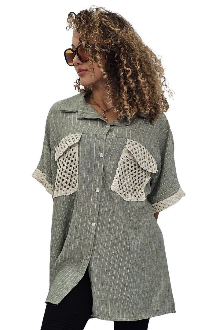 Weave Texture Two Front Flap Pockets Shirt