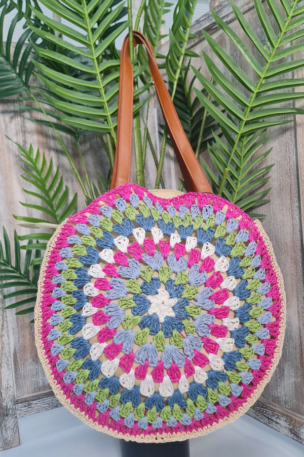 Rainbow Round Crochet Tote Bag