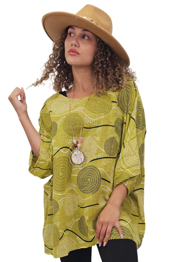Stripe Mandala Print Necklace Cotton Top