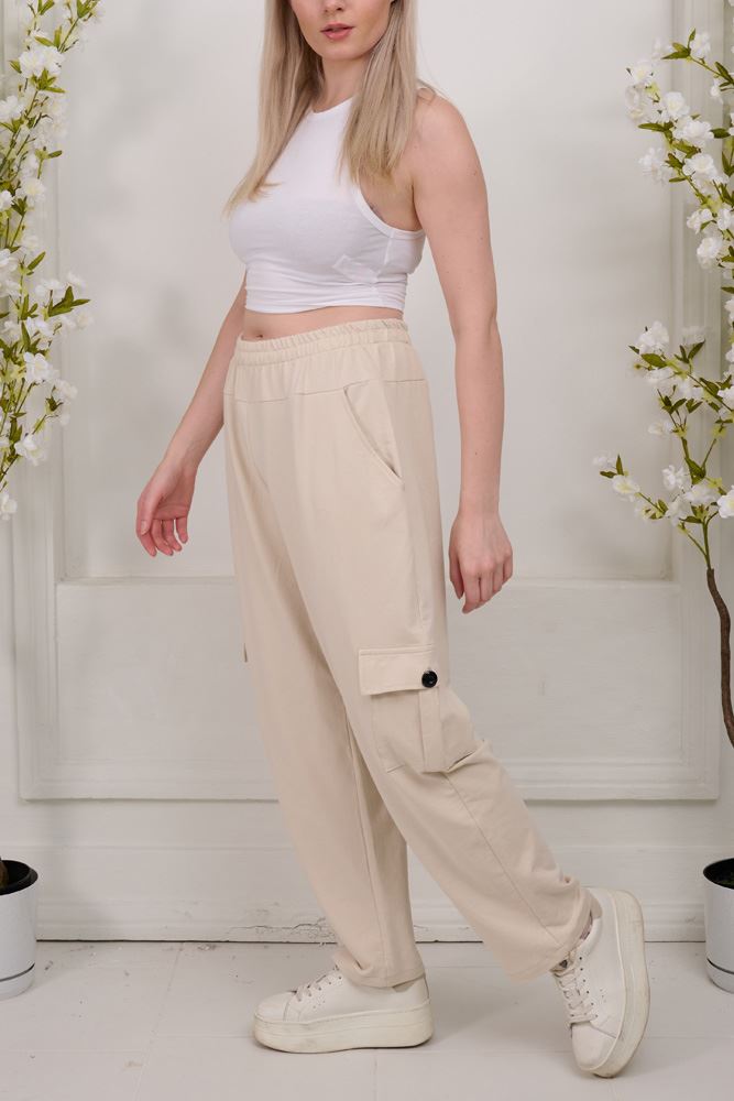 Plain Side Pockets Cotton Trousers