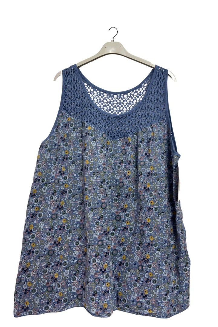 Floral Medallion print Open Crochet Detailing Cotton Top