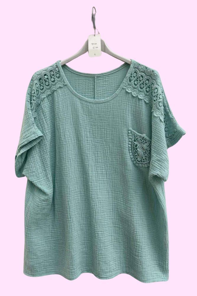 Plain Crochet Shoulder Pocket Cotton Top