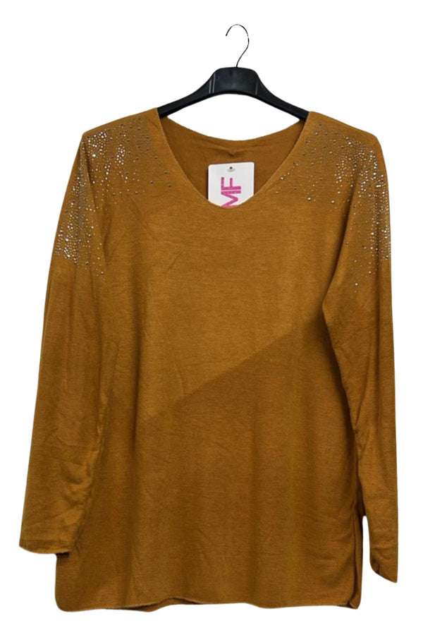 Plain Rhinestone Stud Detail Top