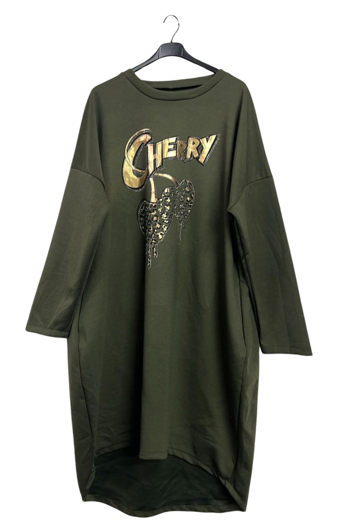 Metallic Cherry Two Heart Pattern High Low Hem Dress
