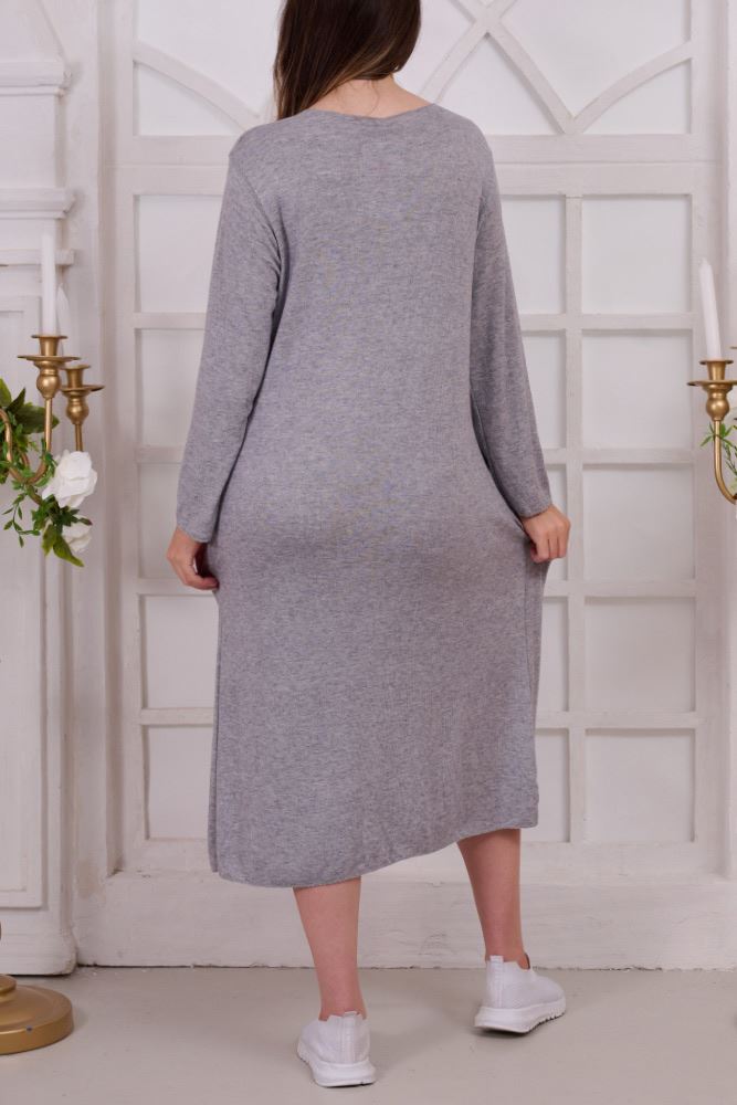 Plain Button Detail Viscose Dress