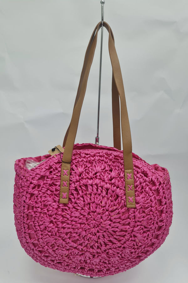 Round Straw Two Handle Shoulder Bag