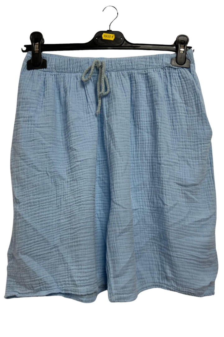 Plain Drawstring Waist Side Pockets Cotton Shorts