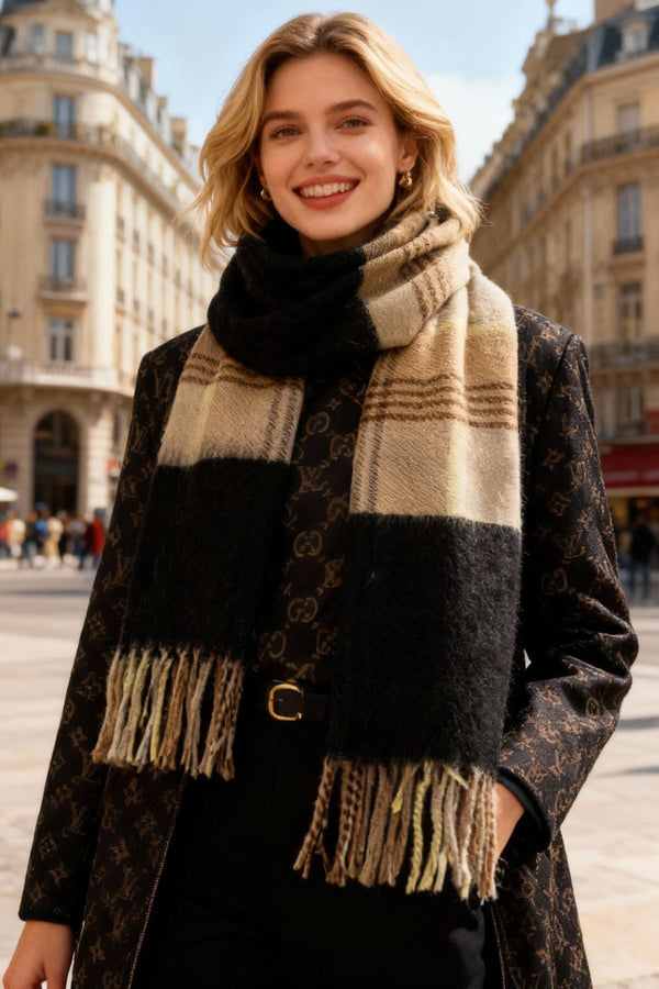 Check Print Tassel Fringe Scarves