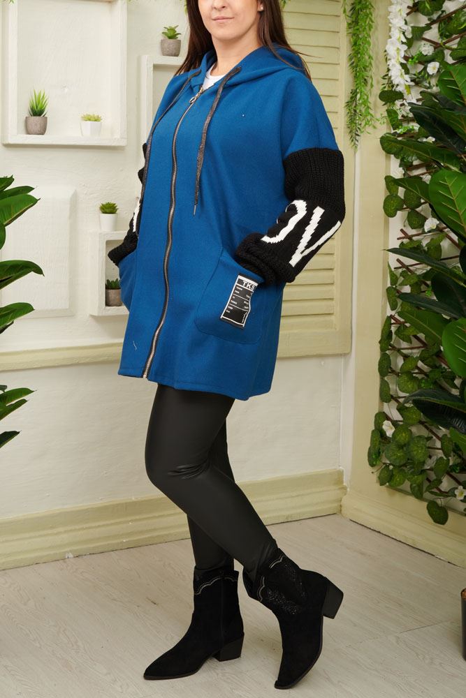 Plain Zip Up Knit Drawstring Hoody