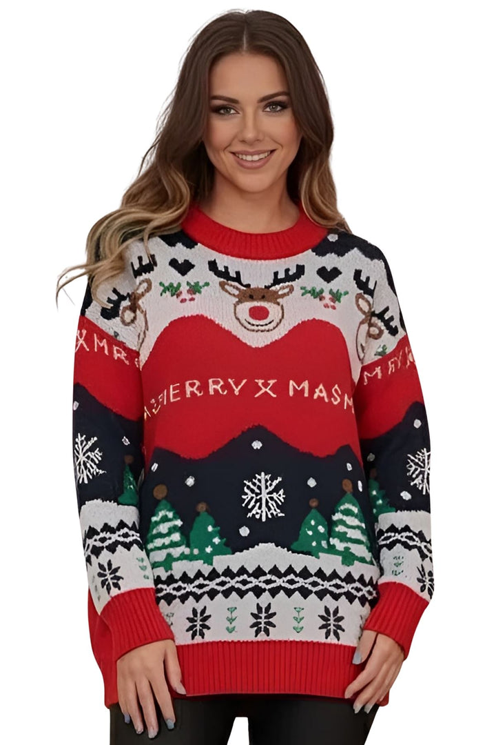 reindeer face pattern xmas ribbed jumper