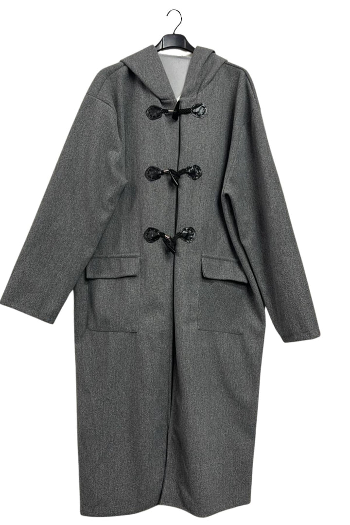 Plain Front Two Flap Pockets Longline Duffle Coat
