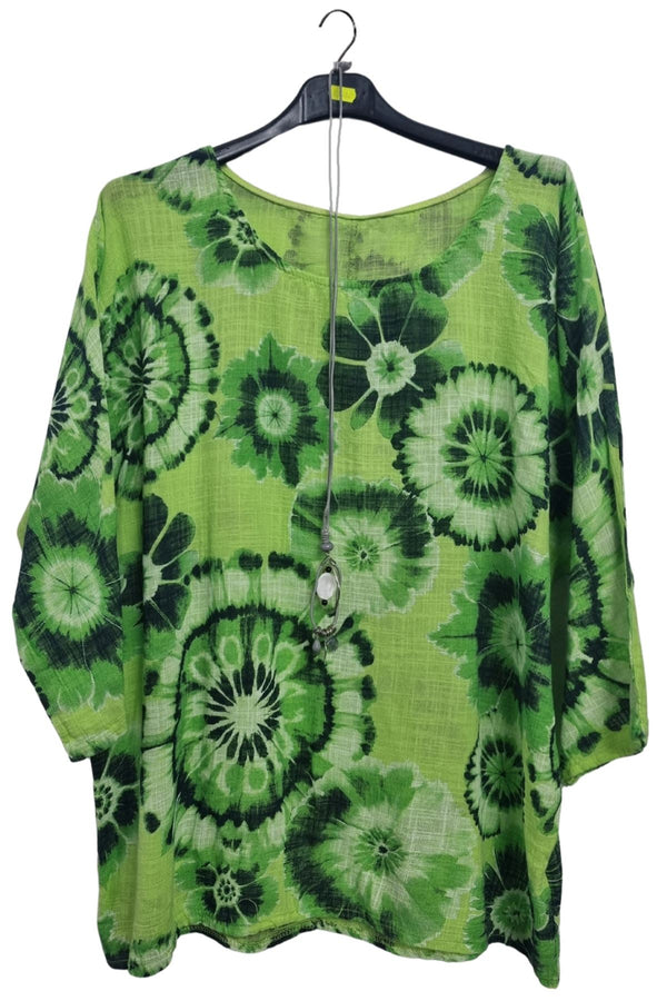 Floral Print Necklace Tunic Top