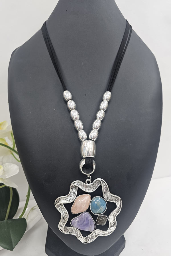 Multi Stone Bead Chain Pendant