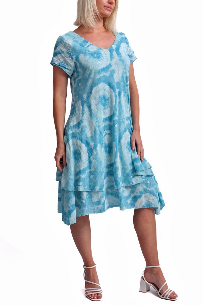 Tie Dye Print Layered Hem Cotton Dress
