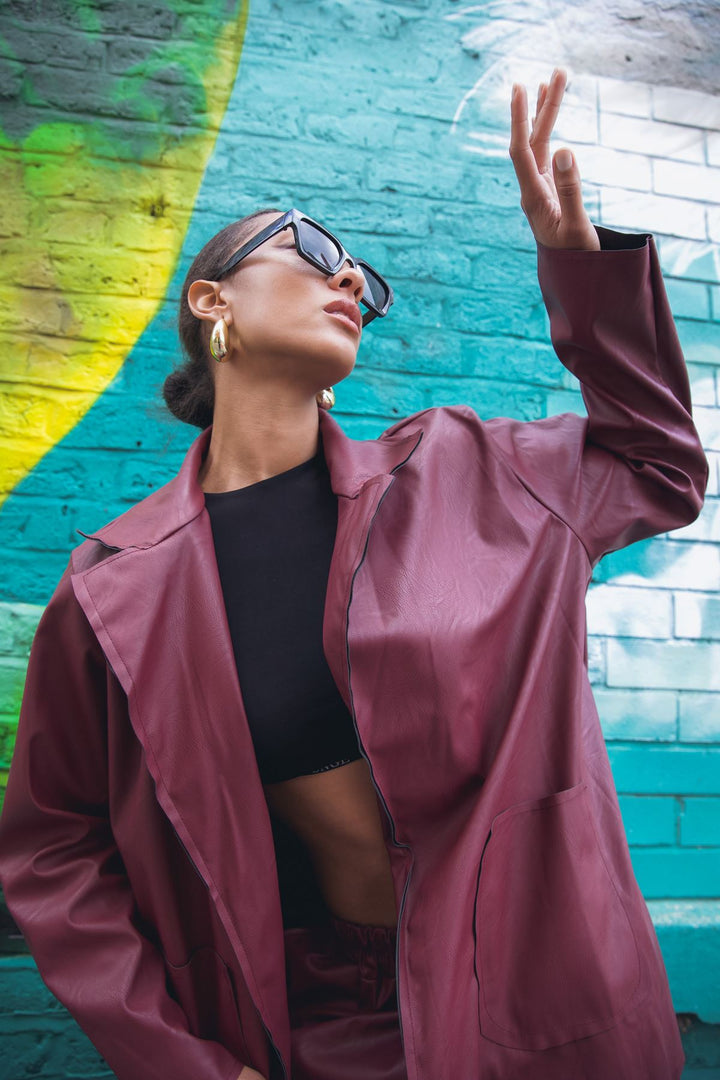 plain open front faux leather jacket
