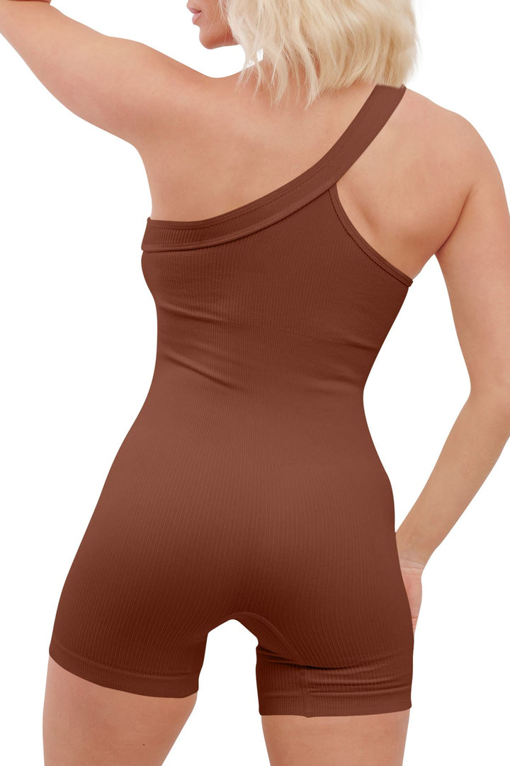 Special Price Plain One Shoulder Seamless Ribbed Nylon Jumpsuit