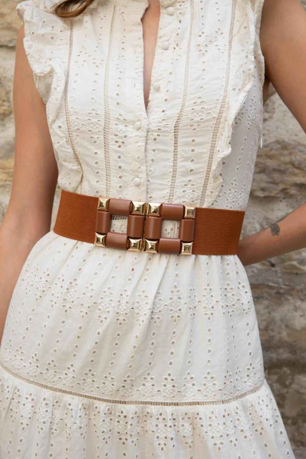 Geometric Buckle Stretch Waist Belt