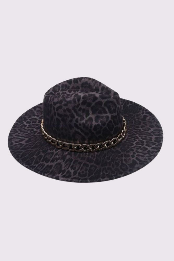 Leopard Print Chain Link Fedora Hat