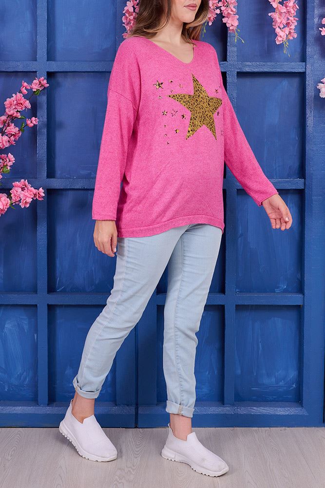 Leopard Star Pattern Knit Viscose Top