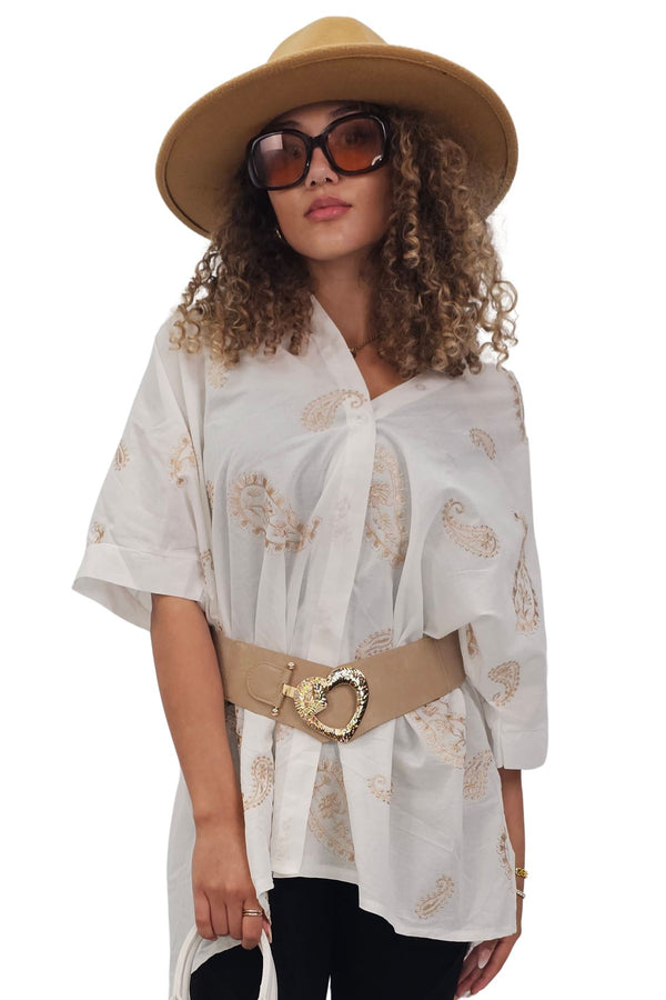 Multi Pattern Button-Up Front Cotton Shirt