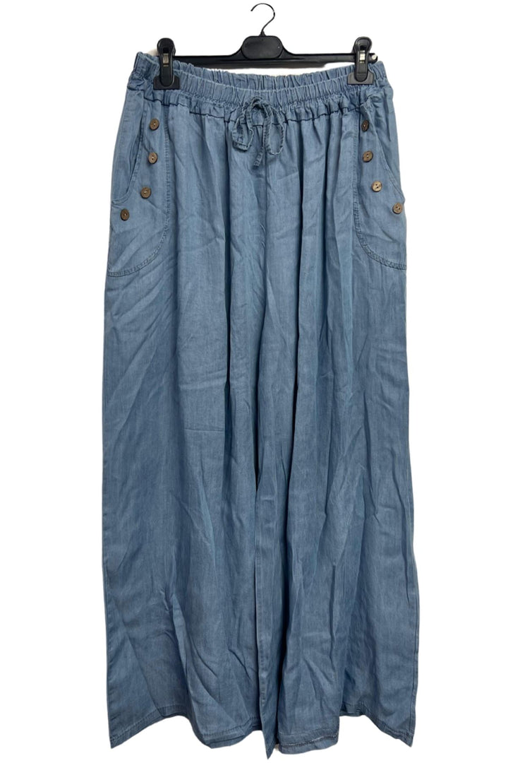 Plain Side Pockets Button Detail Trousers