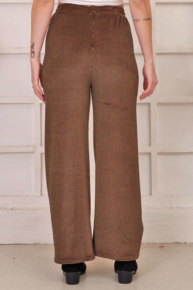 Plain Ribbed Wide Leg Trousers