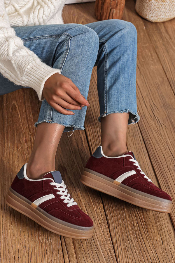 Contrast Strip Lace Up Platform Shoes