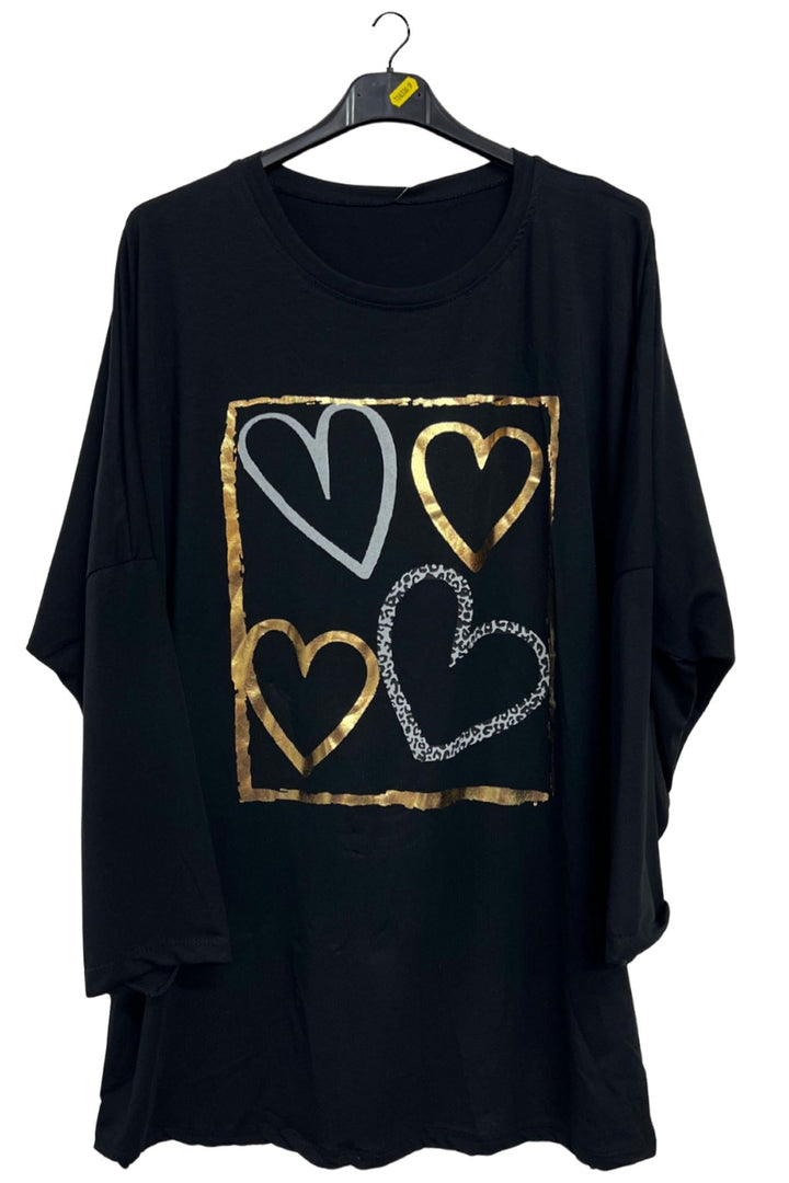 Metallic Foil Hearts Oversized longline Top