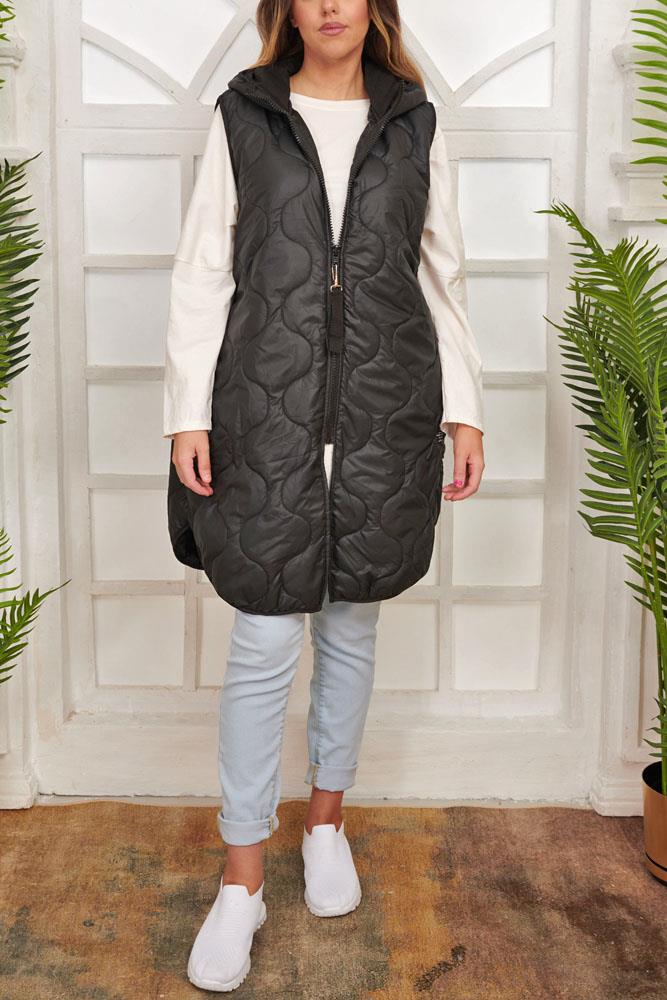 Italian Fashion Review Logo Zip Quilted Gilet