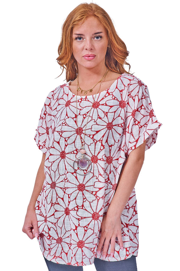 All-Over Large Floral Pattern Tunic Cotton Top