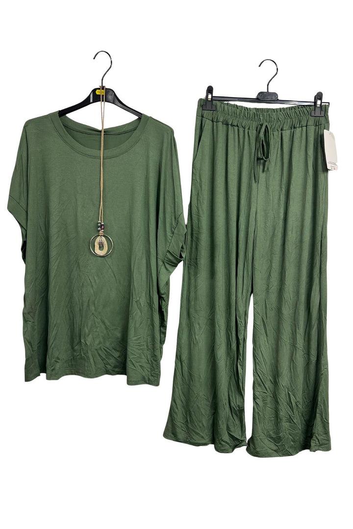 Plain Drawstring Waistband Wide Leg Co-Ord Set