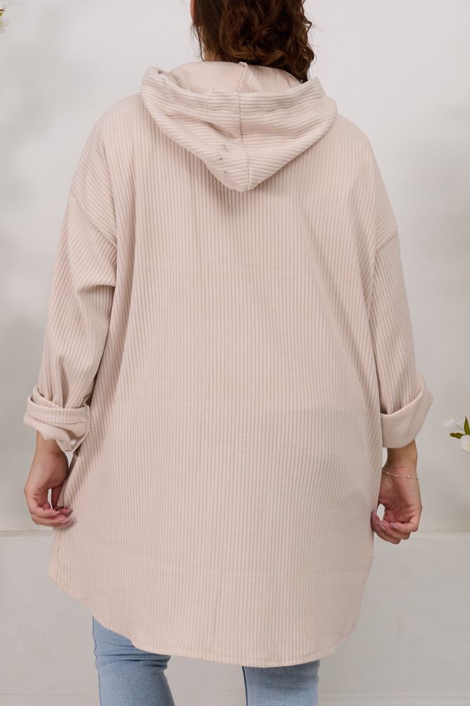 Plain Zip Up Drawstring Corduroy Hoody