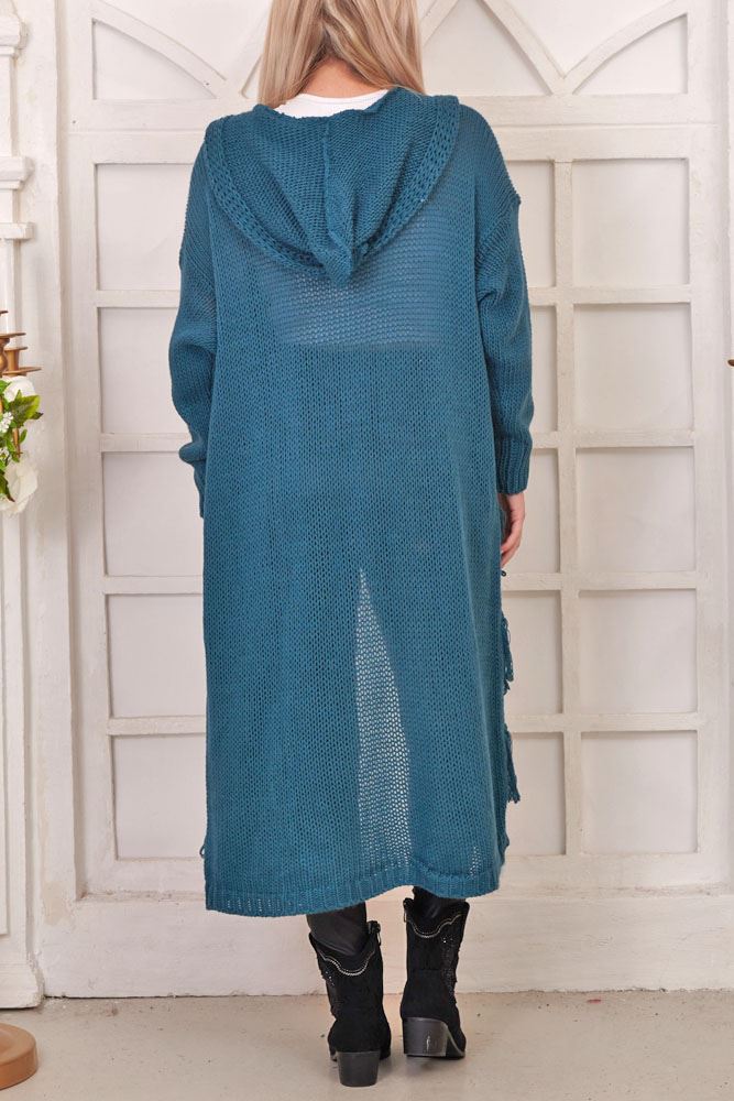 Plain Knitted Layered Tassel Cardigan