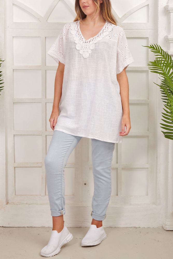 Floral Embroidered Pattern Tunic Cotton Top