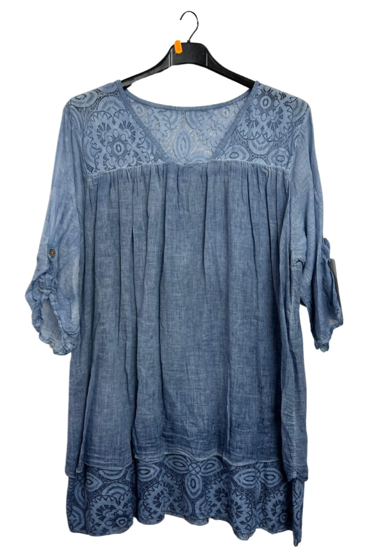 Floral Pattern Lace Detailing Layered Hem Cotton 