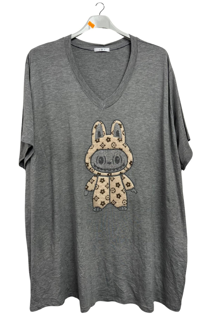 Sequin Embellished Bunny Oversized T-Shirt