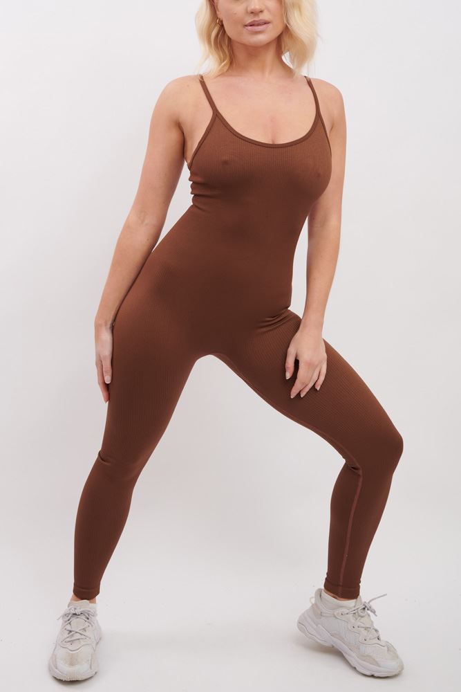 Ribbed Strappy Nylon Jumpsuit