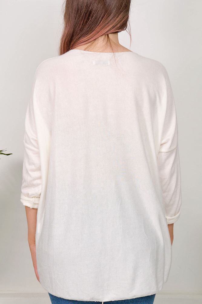 Star Diamante Motif Dipped Hem Viscose Top
