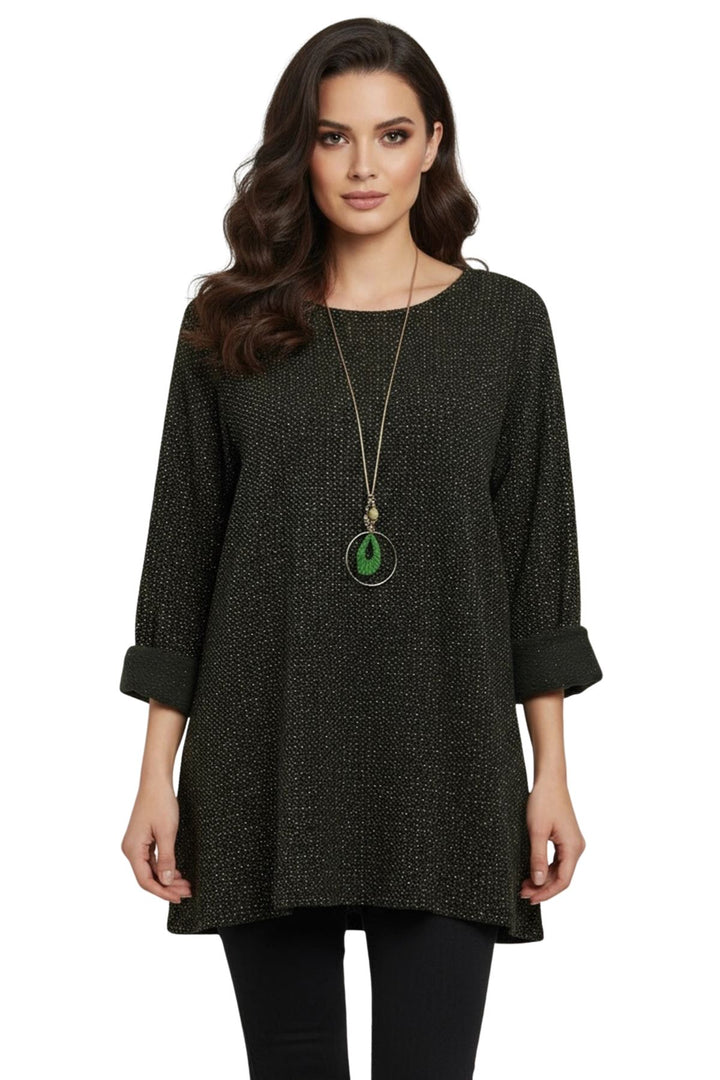 beige metallic knit pattern tunic top