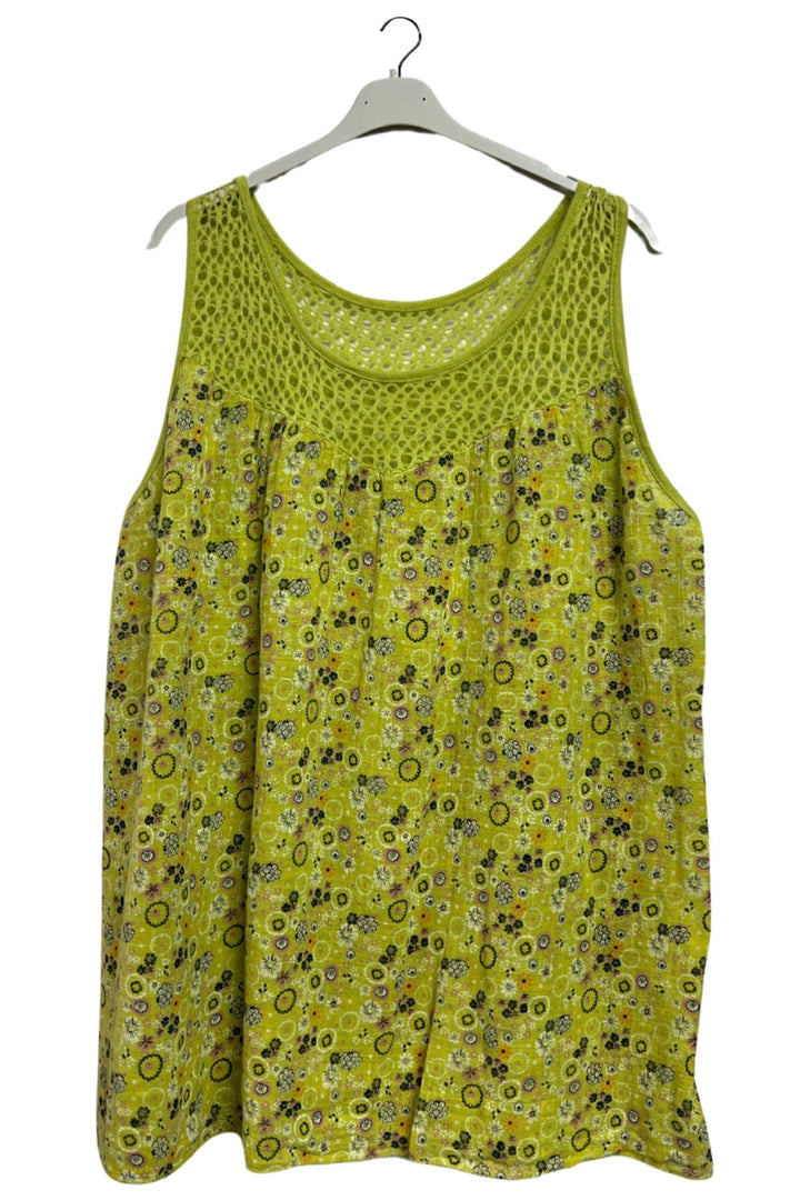 Floral Medallion print Open Crochet Detailing Cotton Top