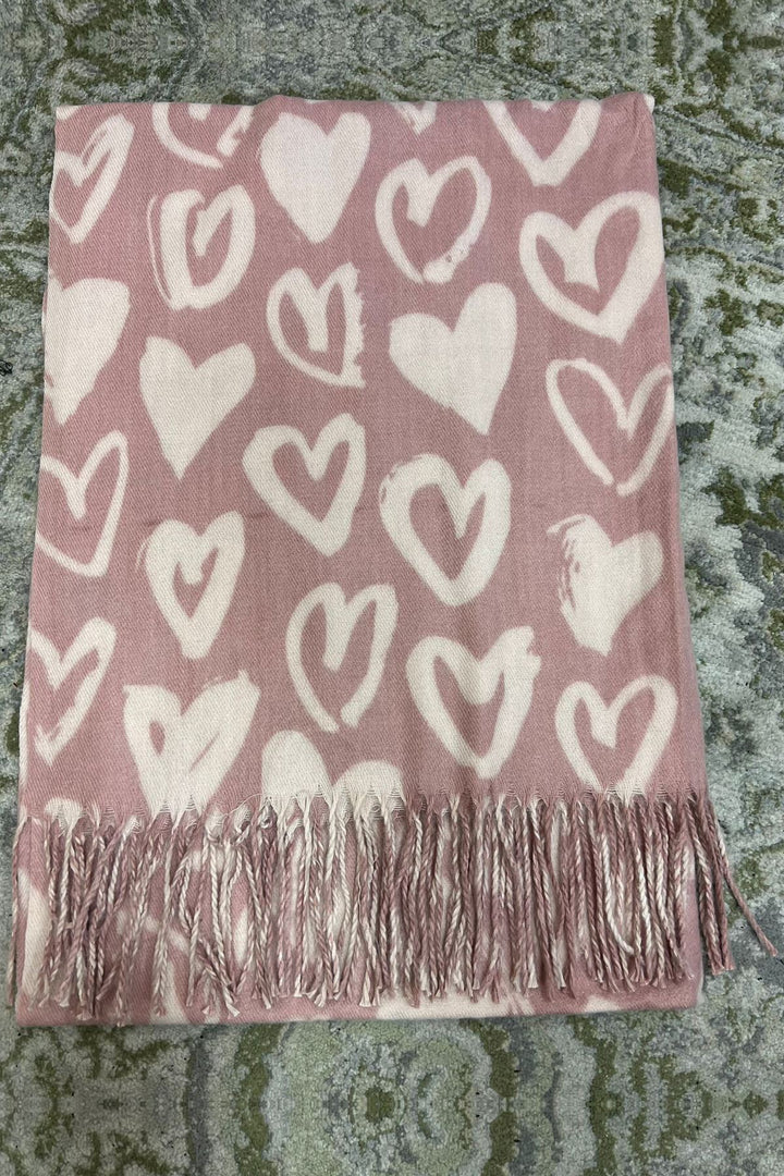 heart print scarves with tassels
