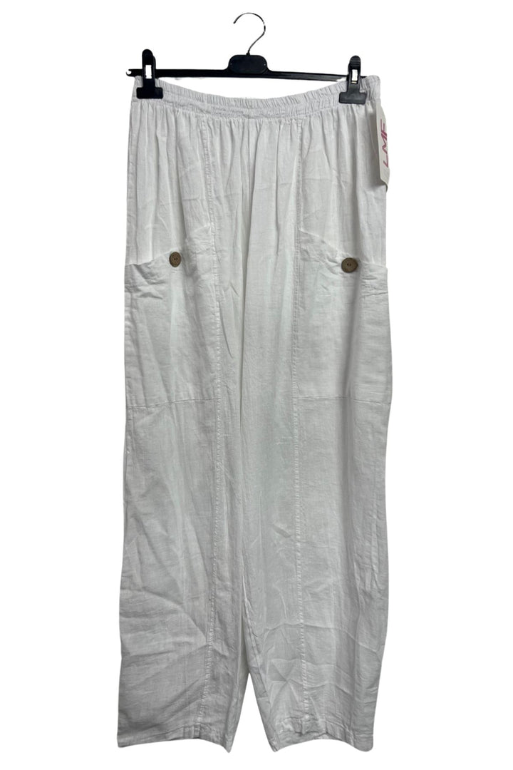 Plain Two Front Pockets Wide Leg Linen Trousers