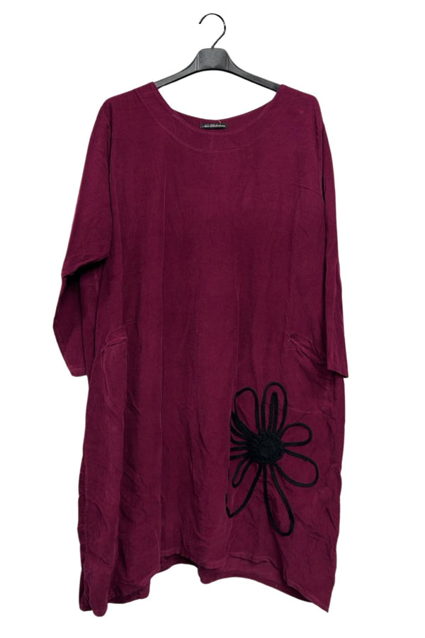 Floral Embroidered Pattern Front Two Pockets Cotton Dress
